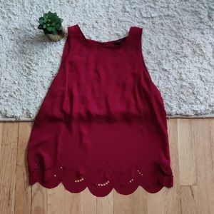 Burgundy Eyelet Scalloped Tank